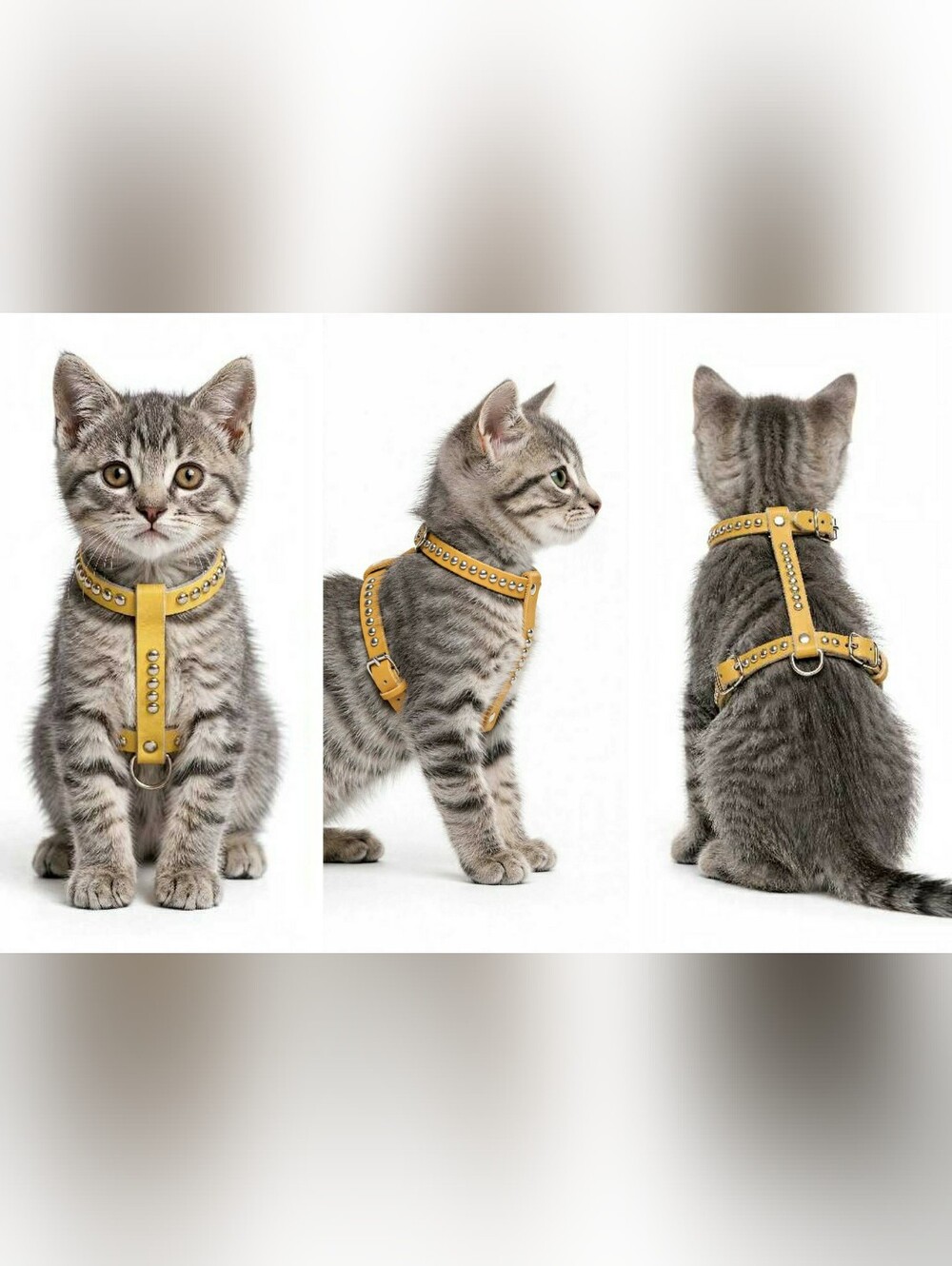 Yellow Leather Studded Pet Harness Collar -Size 12